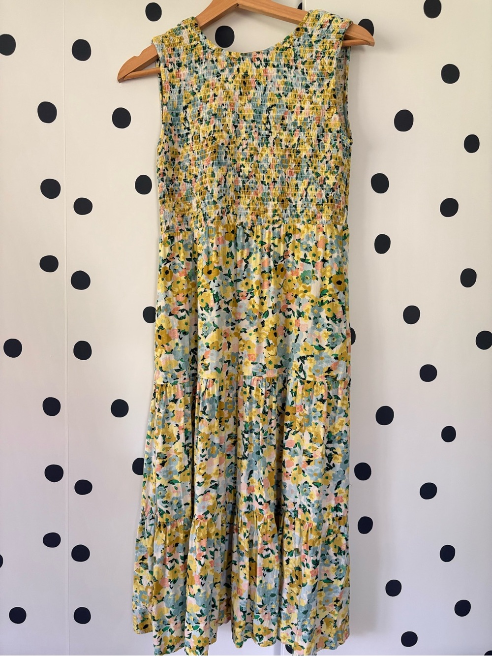 Sleeveless Floral Smocked Maxi Dress - Yellow & Blue Floral